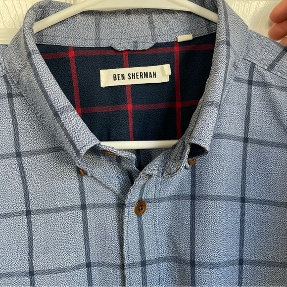 Ben Sherman plaid button down shirt long sleeve blue checkered print - Picture 4 of 8